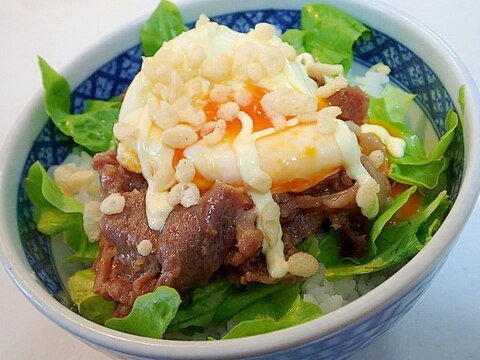 天かすサクサクッ　生姜焼きと卵の丼♬